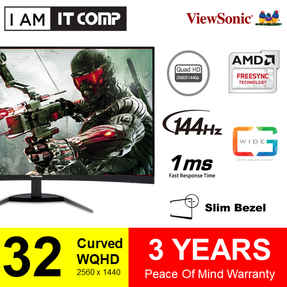 ViewSonic VX3268-2KPC-MHD / VX3268-2KPC 32 Inch 144Hz Curved Gaming ...