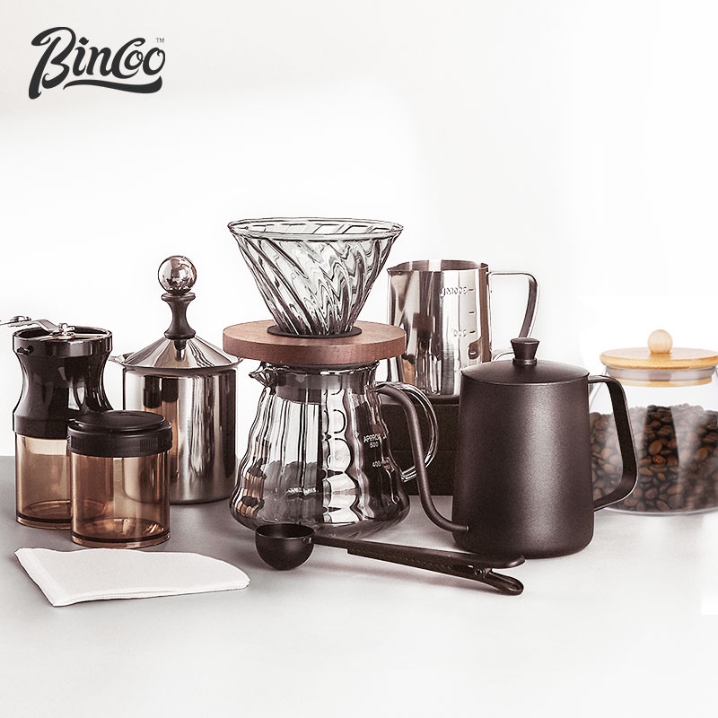 BINCOO Coffee Maker Set Coffee Set Hand Brew Glass Filter Cup  Hand-Pour Pot Household Hand Grinder Coffee Dripper Sets