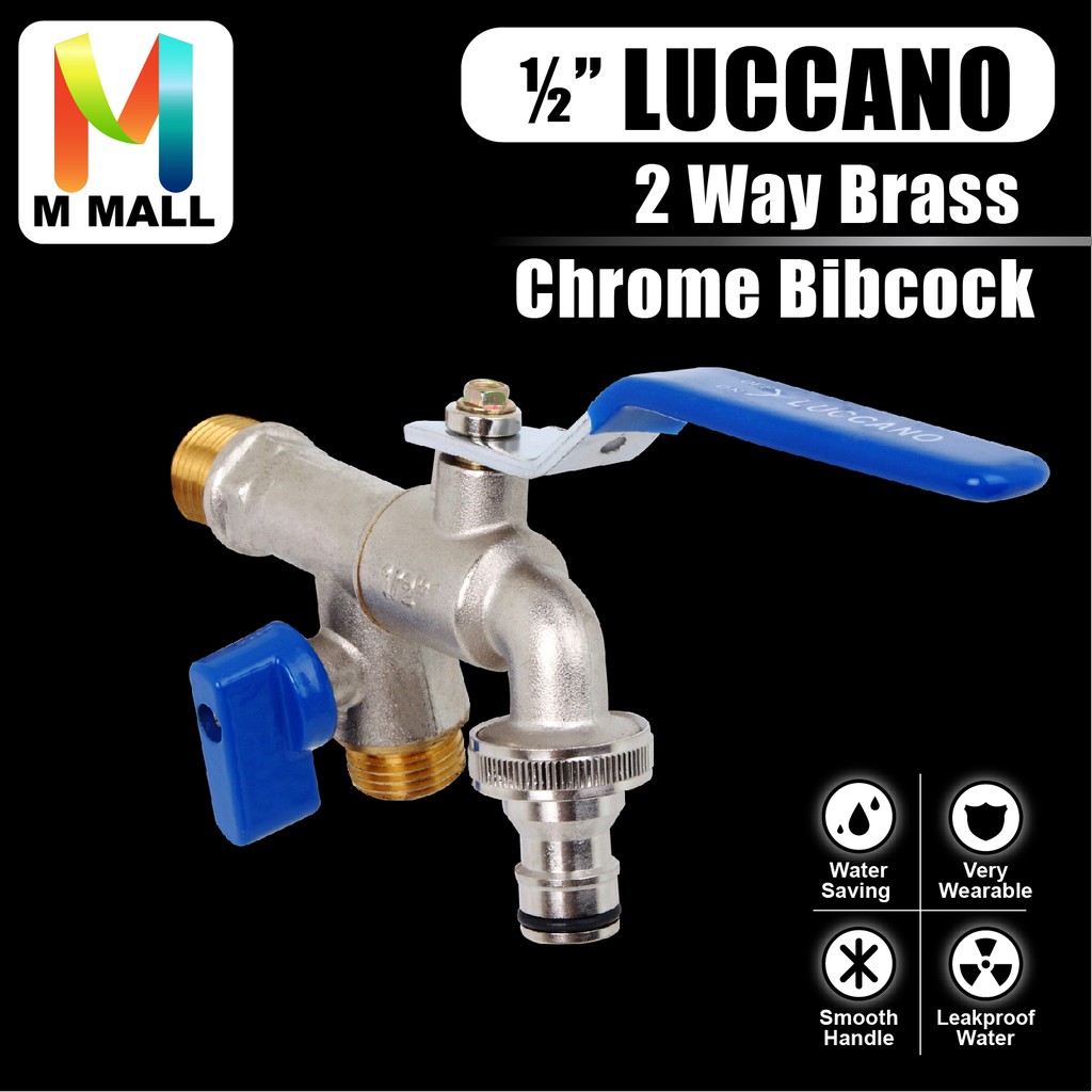 M MALL 1/2"inch Two Way Brass Chrome Bibcock Garden Tap Valve Water