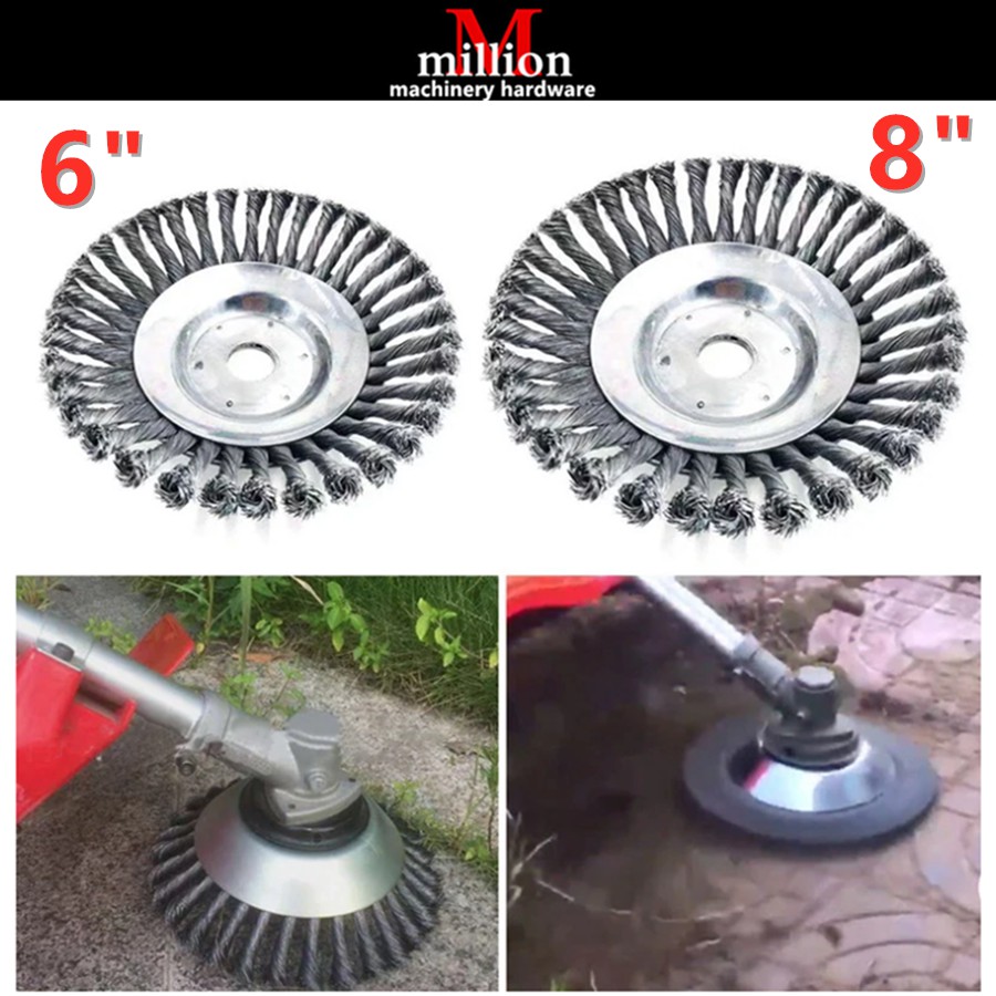150mm 6"  / 200mm 8" Steel Wire Grass Trimmer Lawn Mower Derusting Weeding Wheel Mata Mesin Potong Rumput Bersih Lumut
