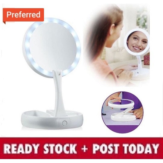 Emson My Foldaway Mirror The Lighted, Double Sided Vanity Mirror 10x ...