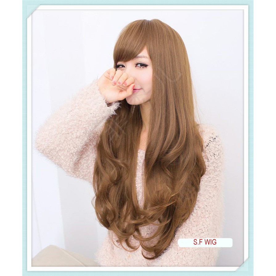 women long curly hair wavy wig fake haircape color Tilted frisette Korean  trendy brown polyester matte high temperature