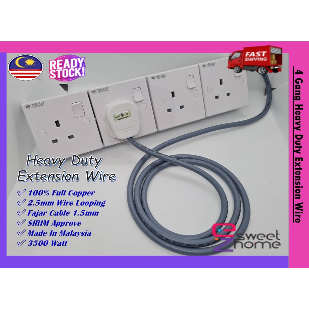 100 Full Copper 4 Gang Extension Wire Heavy Duty Extension Wire 13A