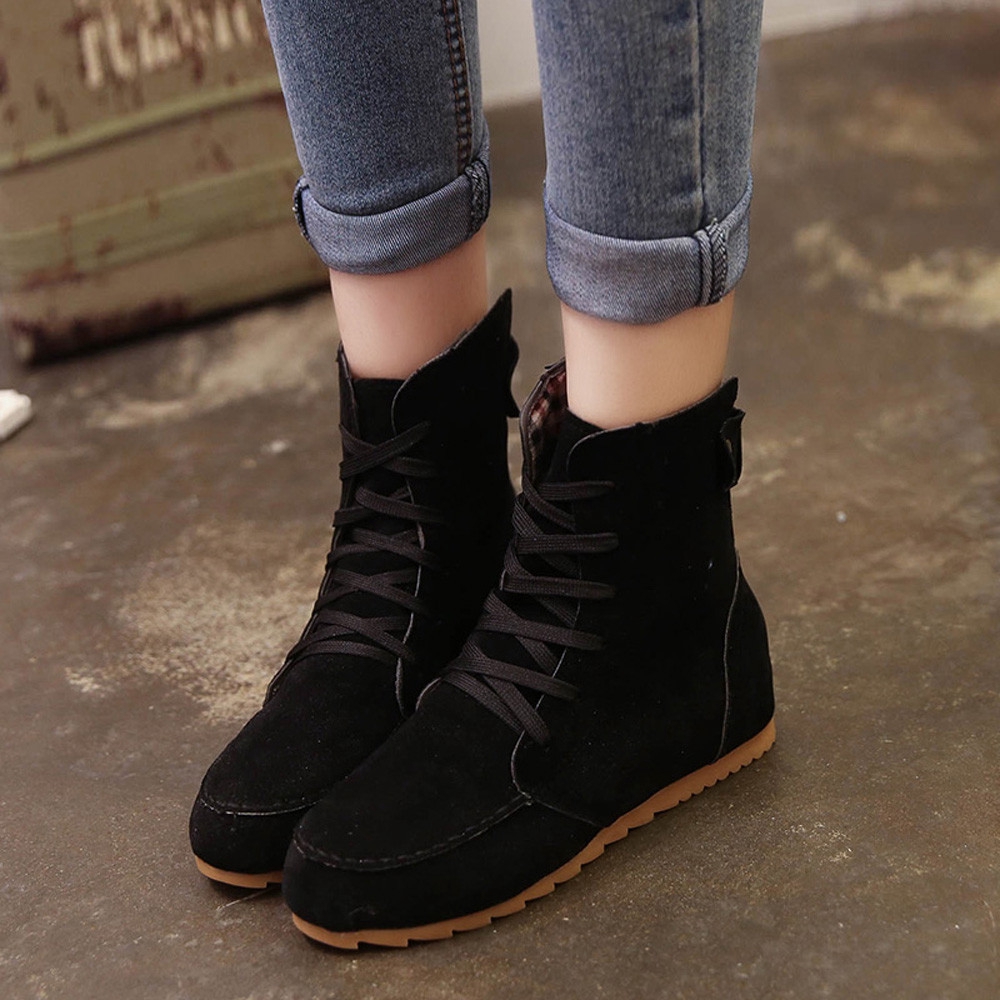 Women Flat Ankle Snow Motorcycle Boots Female Suede