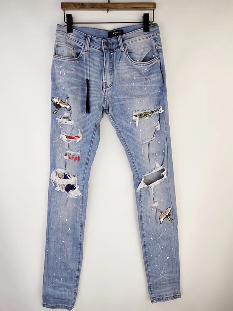 amiri black art patch painted jeans
