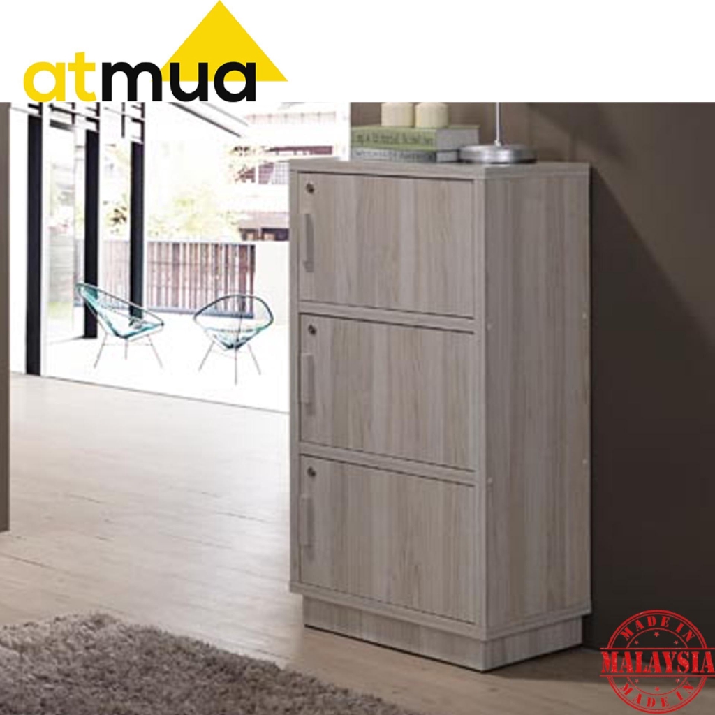 Atmua Chee Storage Cabinet With Lock 3 Door Locker Hollow Mdf