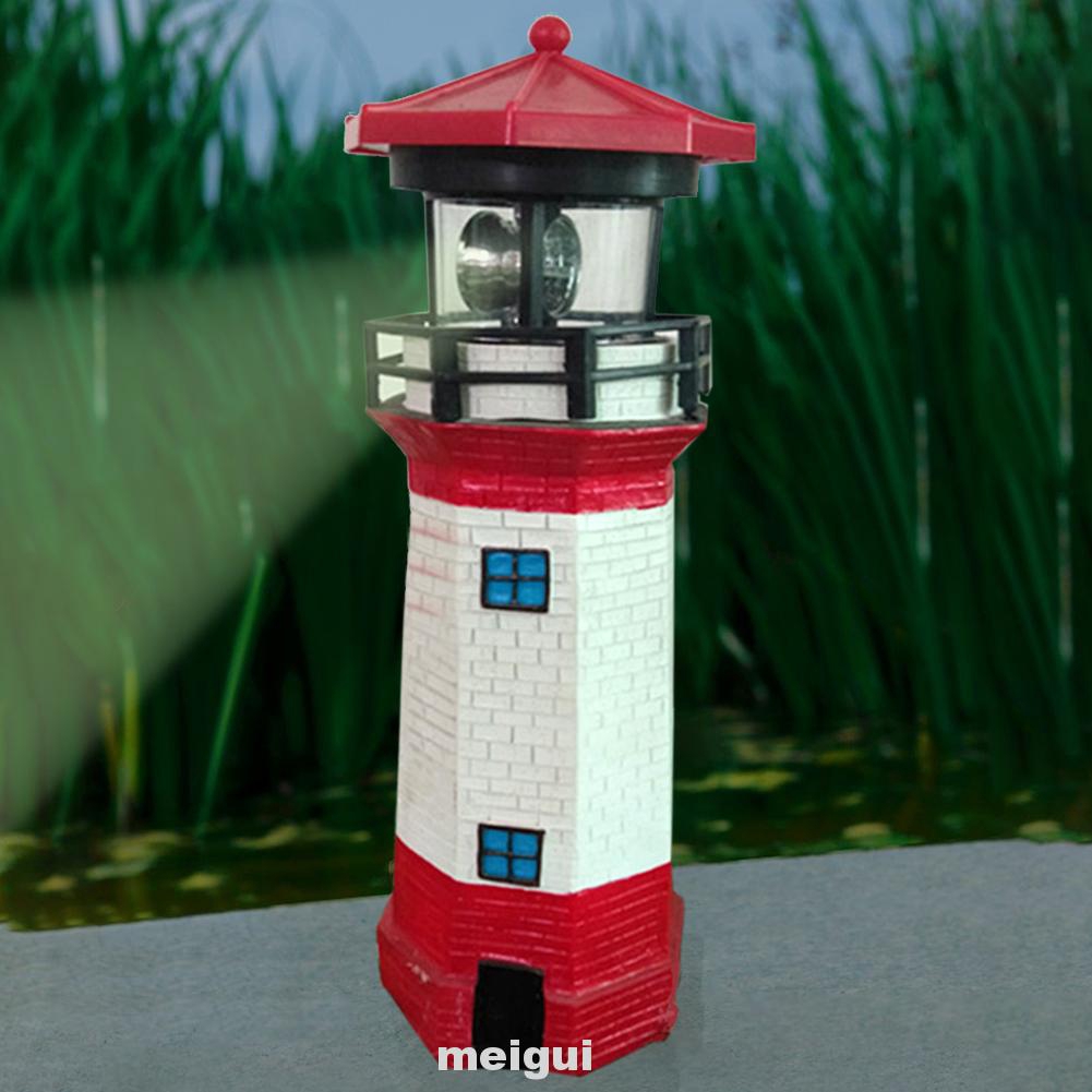 Solar Powered Lighthouse LED Rotating Light Outdoor Garden Lighting Lamp Decor
