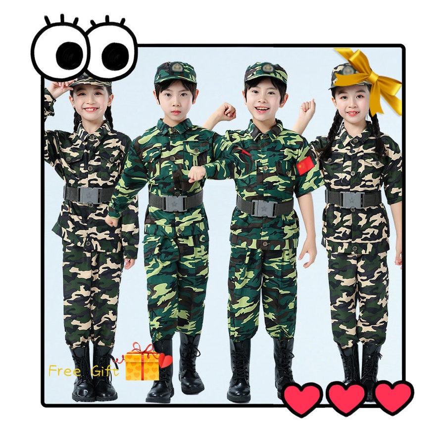 Hadiah PercumaSut Penyamaran Kanak-kanak Pakaian Seragam Lelaki dan Perempuan Pakaian Persembahan Latihan Ketenteraan Pasukan Khas Perkhemahan Musim Panas Luaran-Free GiftKids Camouflage Suits Boys And Girls Uniforms Performance Clothing Military Traini