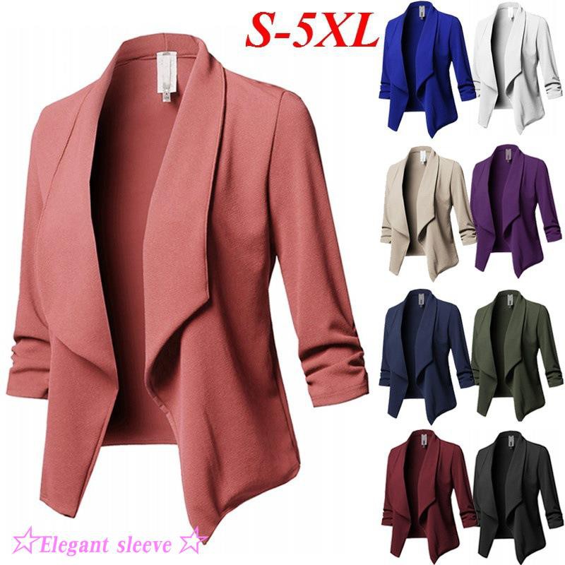Womens 3//4 Sleeve Blazer Short Cardigan Suit Jacket Open Front Work Office Coats