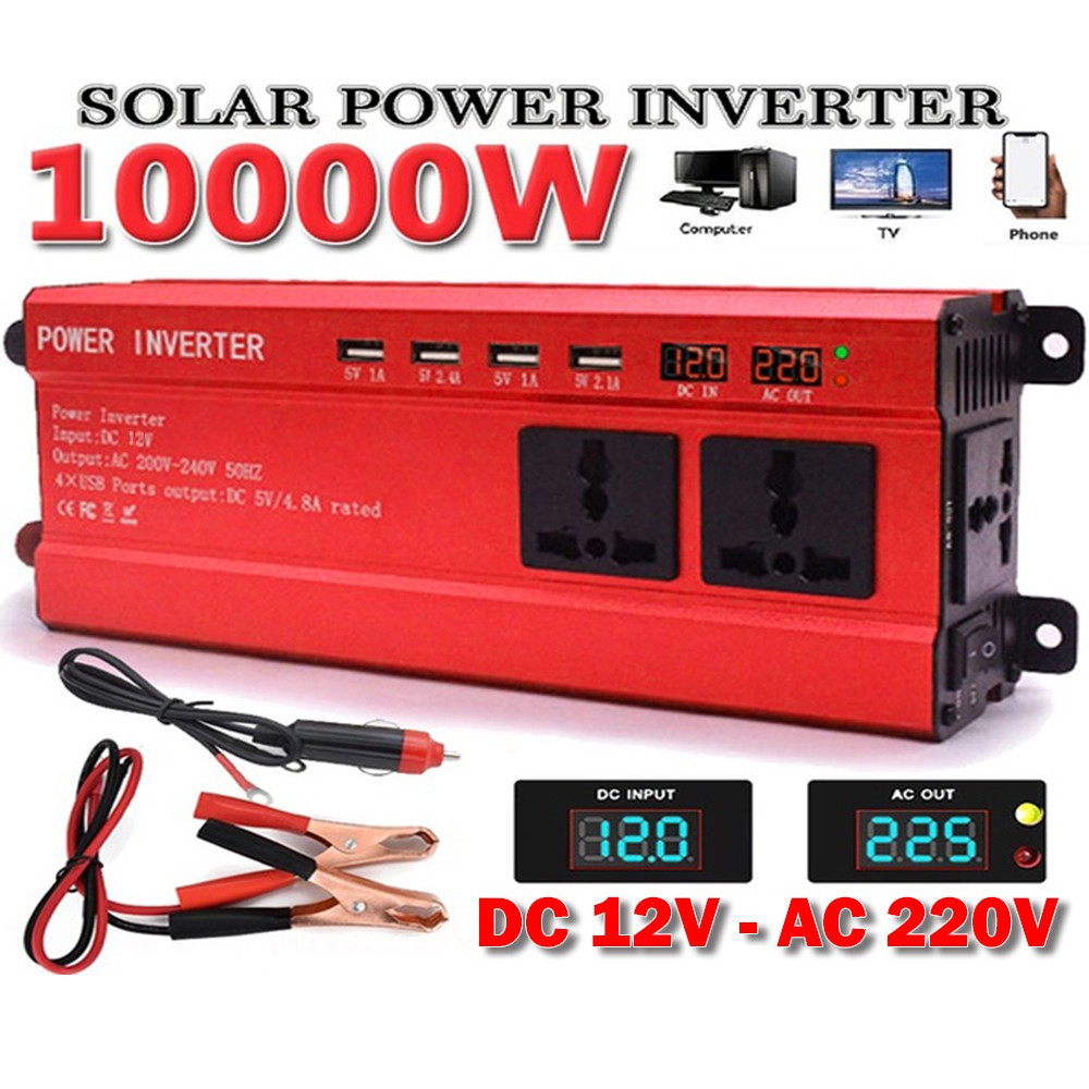 [Local Stock] 10000W Car Solar Power Converter Digital Display Household Camping Outdoor Inverter DC 12V To AC 220V