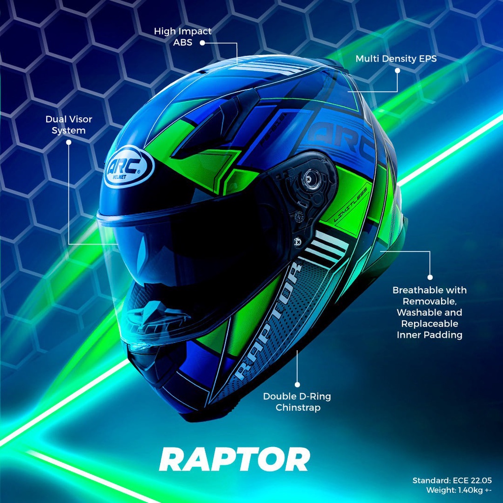 HELMET ARC FULLFACE FLIP UP HELMET FULL FACE ARC DOUBLE VISOR TOPI