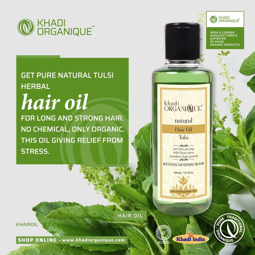 Khadi organic Natural Tulsi Herbal Hair oil , 210ml | Shopee Malaysia