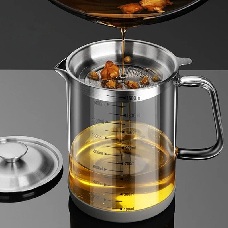 1500ml Oil Filter Pot Kitchen Oil Separator Oil Bottle Glass Oil Storage Jug Oil jug Minyak