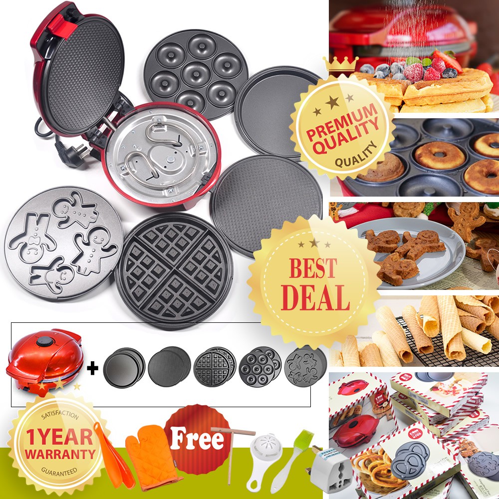 [5 in 1, FREE GIFTS, 1 YEAR WARRANTY] Mai's Kitchen MZ0005 Ginger Bread Man / Waffle / Egg-roll / Donut / Panini Maker