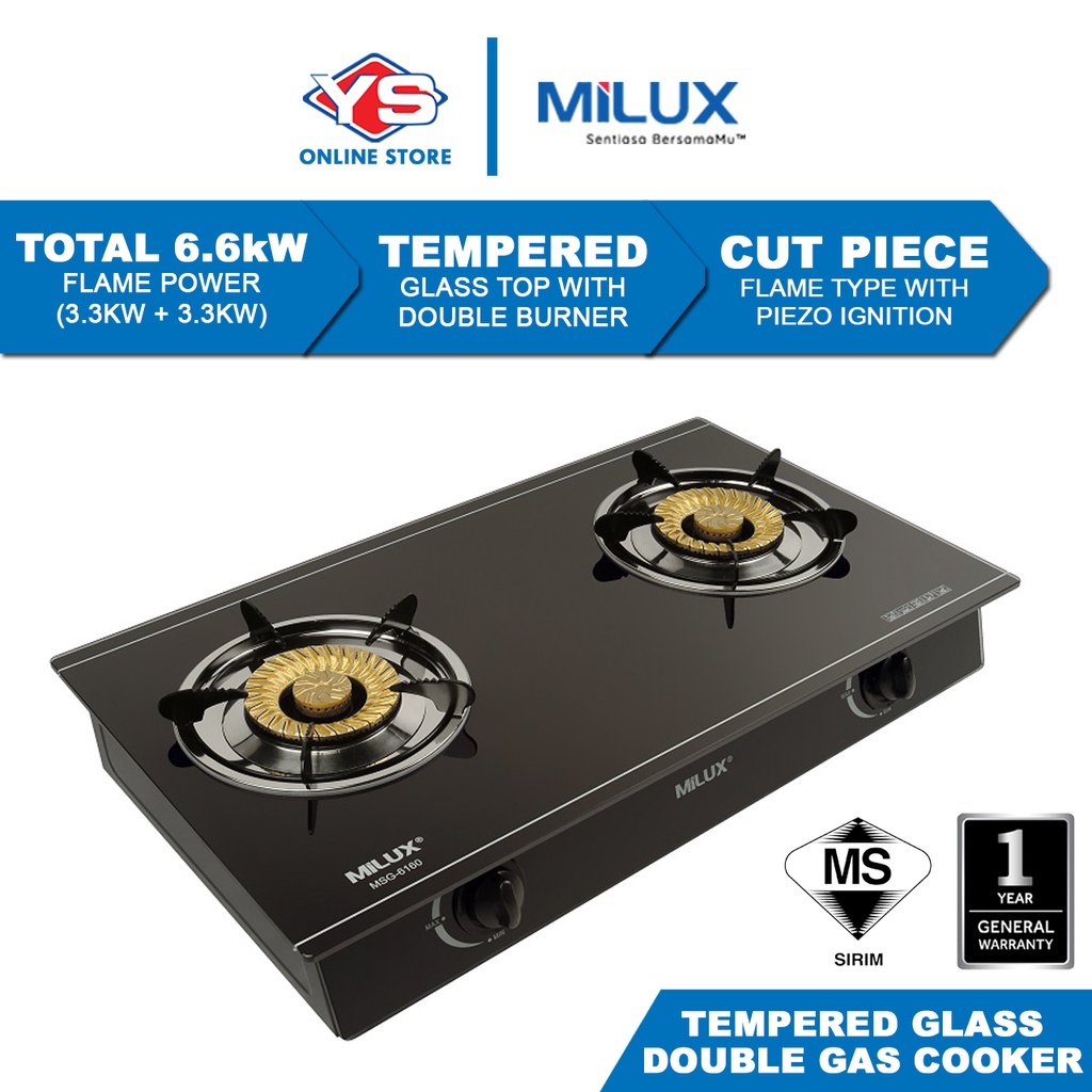 Milux SIRIM Certified Tempered Glass Double Burner Gas Cooker Dapur Gas ...