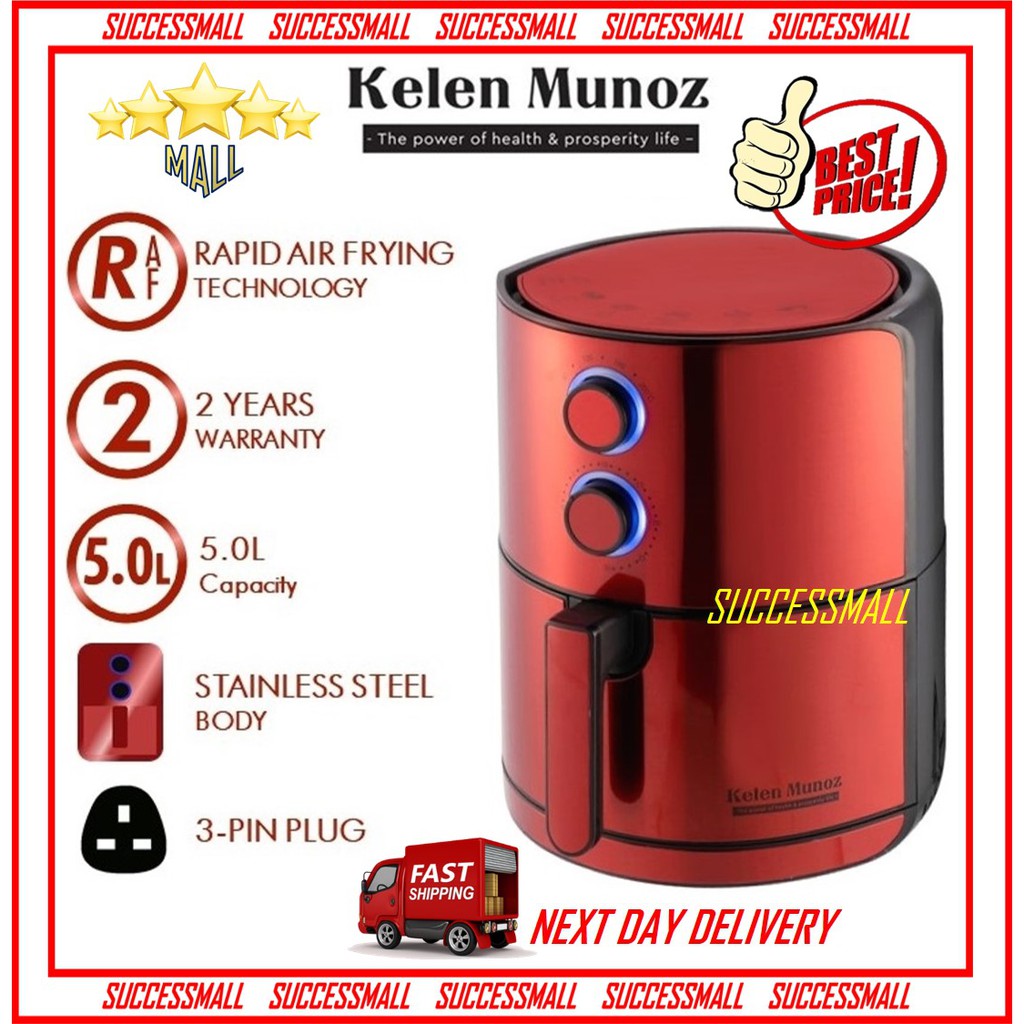 Kelen Munoz XLPlus Stainless Steel Analog 3 Pin Plug Rapid Air Fryer