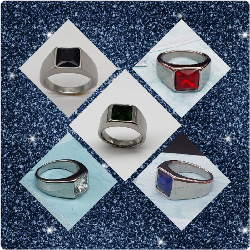 Cincin Keluli Lelaki Batu Permata Cubic Zirconia Original 316 Stainless Steel Cubic Zirconia Stone Men Ring