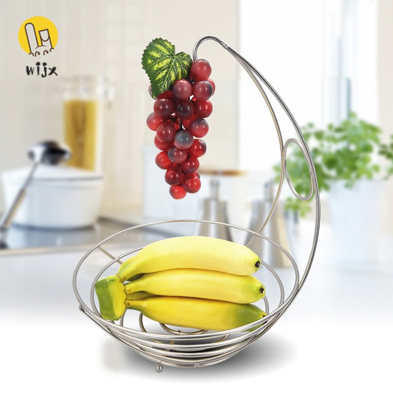 WiJx❤❤❤Summer Korean 2 in 1 Banana Hanger Fruit Bowl Iron Holder Storage Basket Stand Hook Kitchen Storage @MY