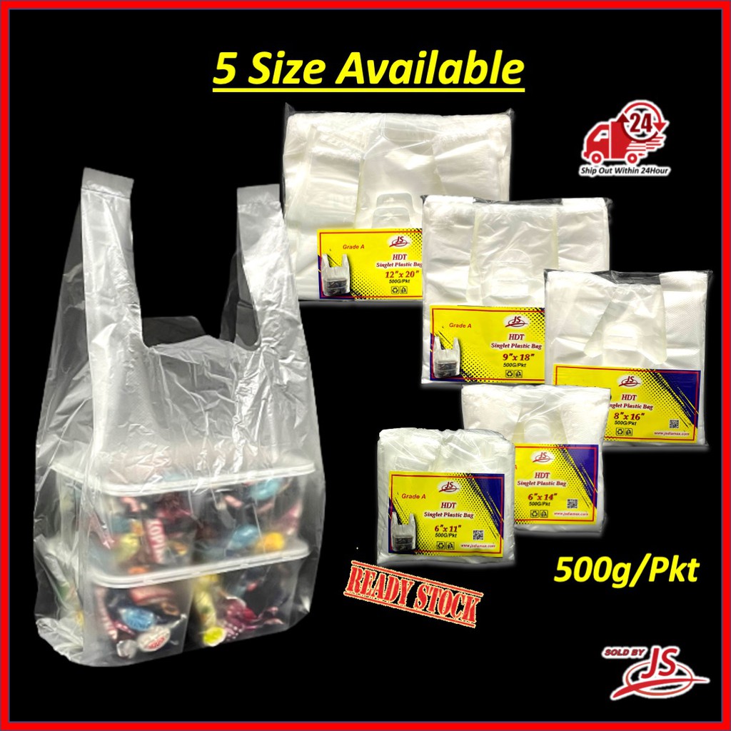 JS HDT Plastic Singlet Bag White Semi Transparet/Singlet Plastic Bag /  Plastik Jernih Semi Transparent Beg (500g/Pkt) | Shopee Malaysia