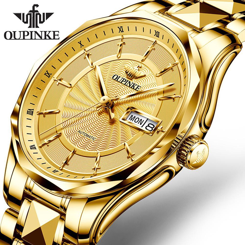 OUPINKE Mechanical Watch Men Wrist Automatic Luxury Watches Men Waterproof Gold Tungsten Steel Watch Clock Montre Homme