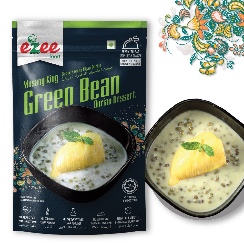 EZEEFOOD BUBUR KACANG HIJAU DURIAN / MUSANG KING GREEN BEAN DURIAN DESSERT 200G GLUTEN FREE READY TO EAT RTE MEALS