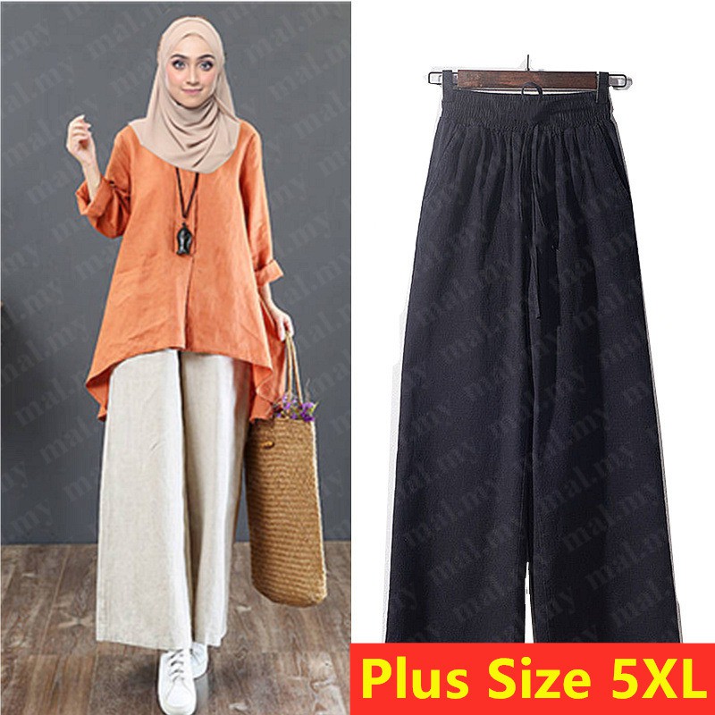 S-5XL Women Seluar Cotton Linen Muslimah Palazzo Pants Plus Size Pyjama ...