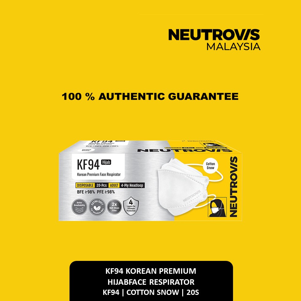 NEUTROVIS KF94 Hijab Cotton Snow Neutrovis Korean Premium Face Respirator 4PLY - 20 pcs