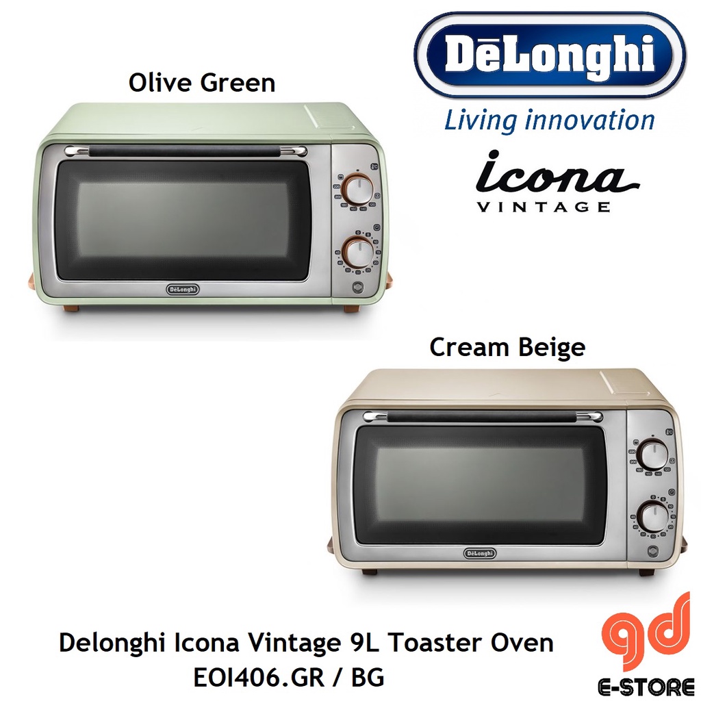 Delonghi Icona Vintage 9L Electric Oven Toaster EOI406 Olive Green