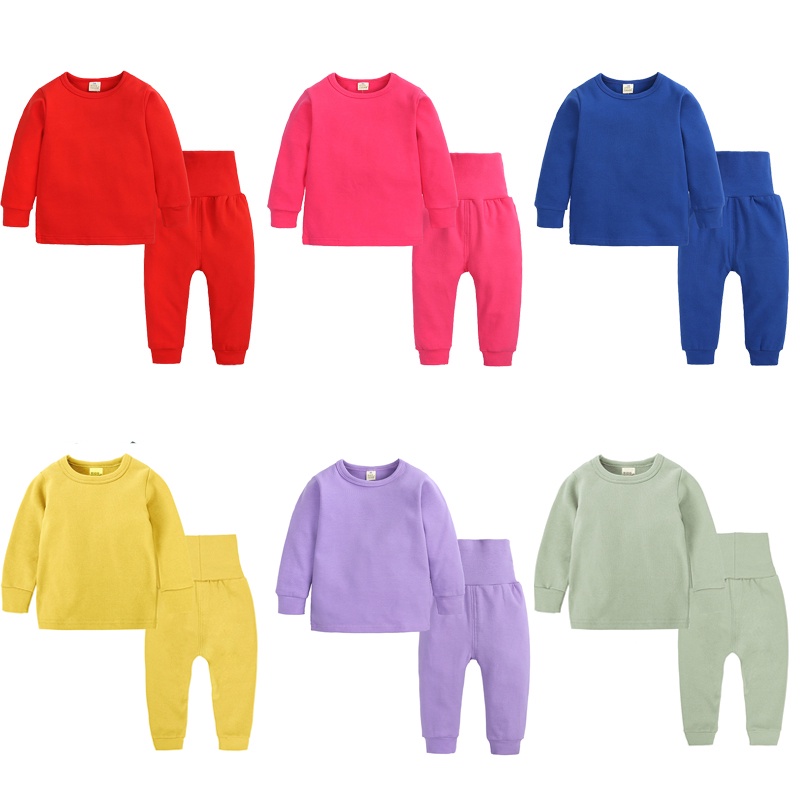 Novelty Family Pajamas Sets Children Homewear Kids Solid Color Sleepwear Cotton Long Sleeve Tops+Pants Home Clothing Soft Casual Baby Loungewear Outfits