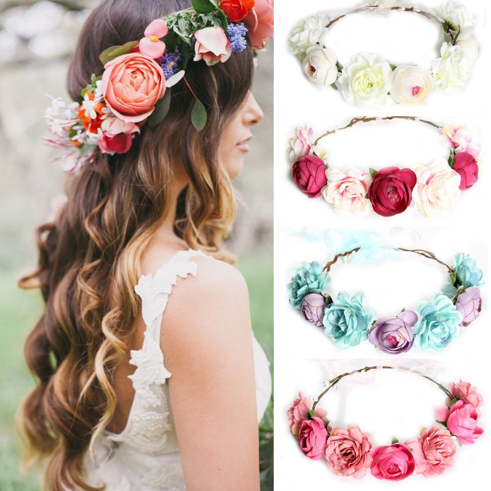 Women Wedding Bohemia Flower Hair Crown Headband Floral Bridal