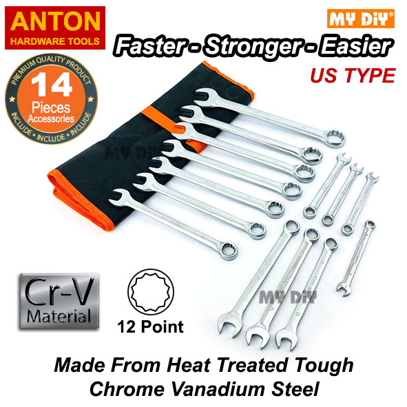 MYDIYHOMEDEPOT Anton 14pcs Crv Combination Spanner Wrench Set 824mm