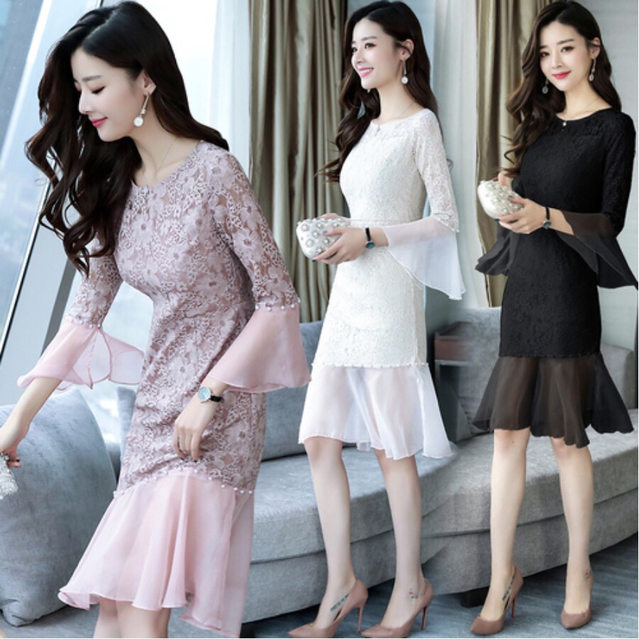 Korean Designer Women Lace Dresses Clothing Elegant Party Prom Cocktail