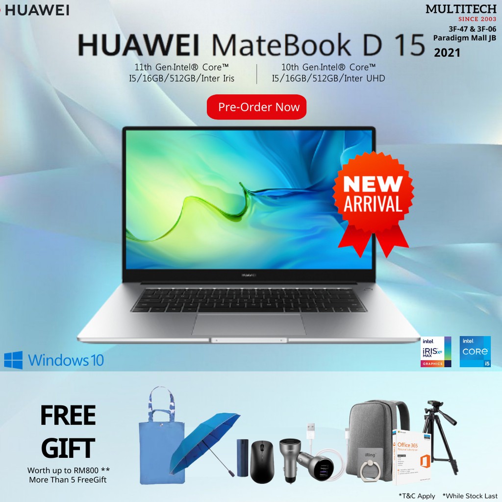 HUAWEI MATEBOOK D15 INTEL 10TH I5 +8GB RAM+512GB SSD | Shopee Malaysia