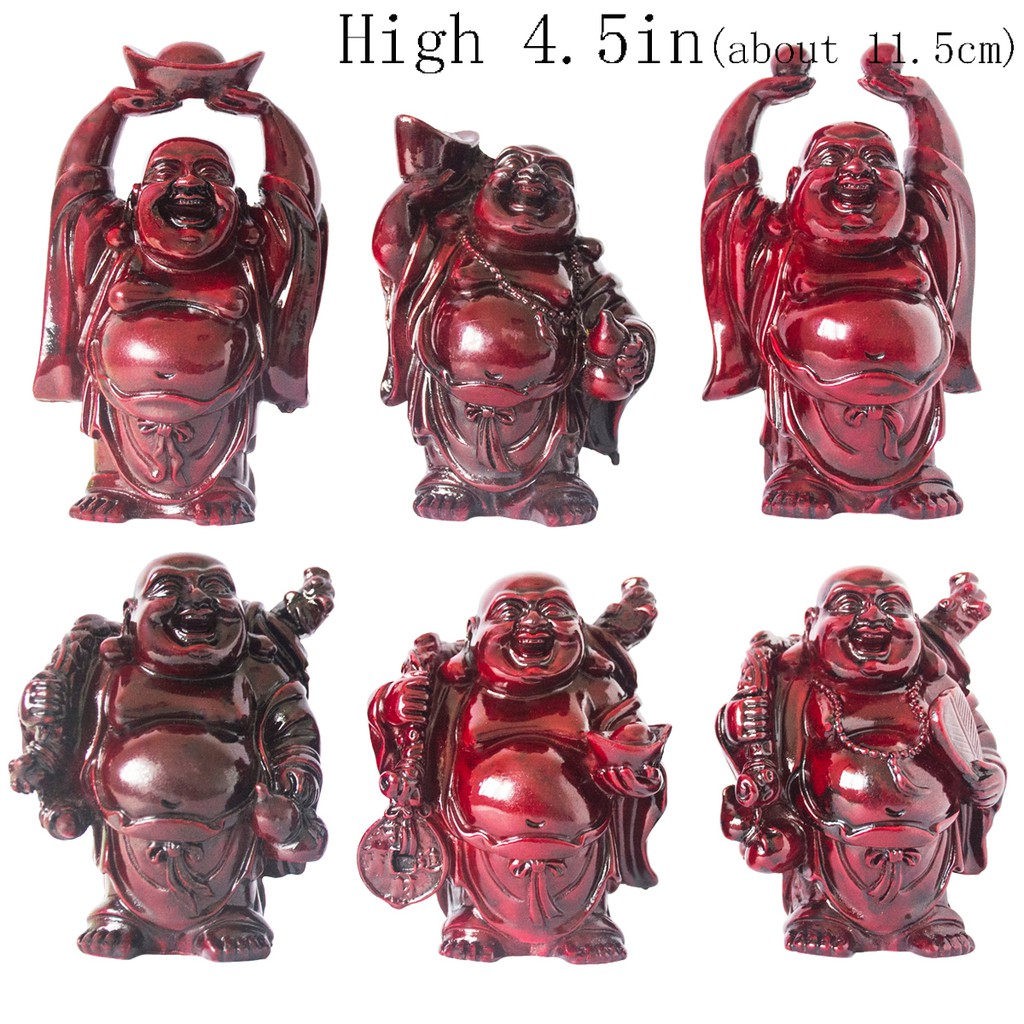 Set of 6 Chinese Lucky Laughing Happy Buddha Statue Resin Figurines