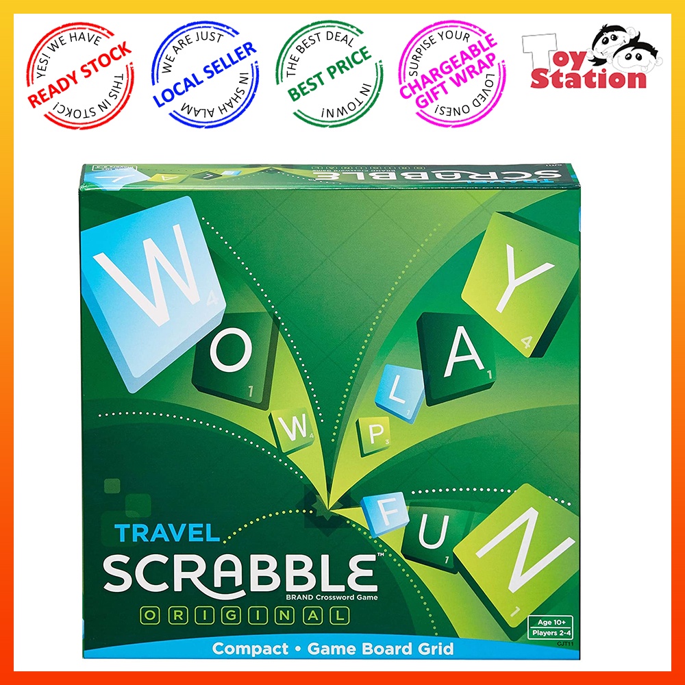 ORIGINAL MATTEL GAMES Scrabble Travel English Board Game Set for Kids
