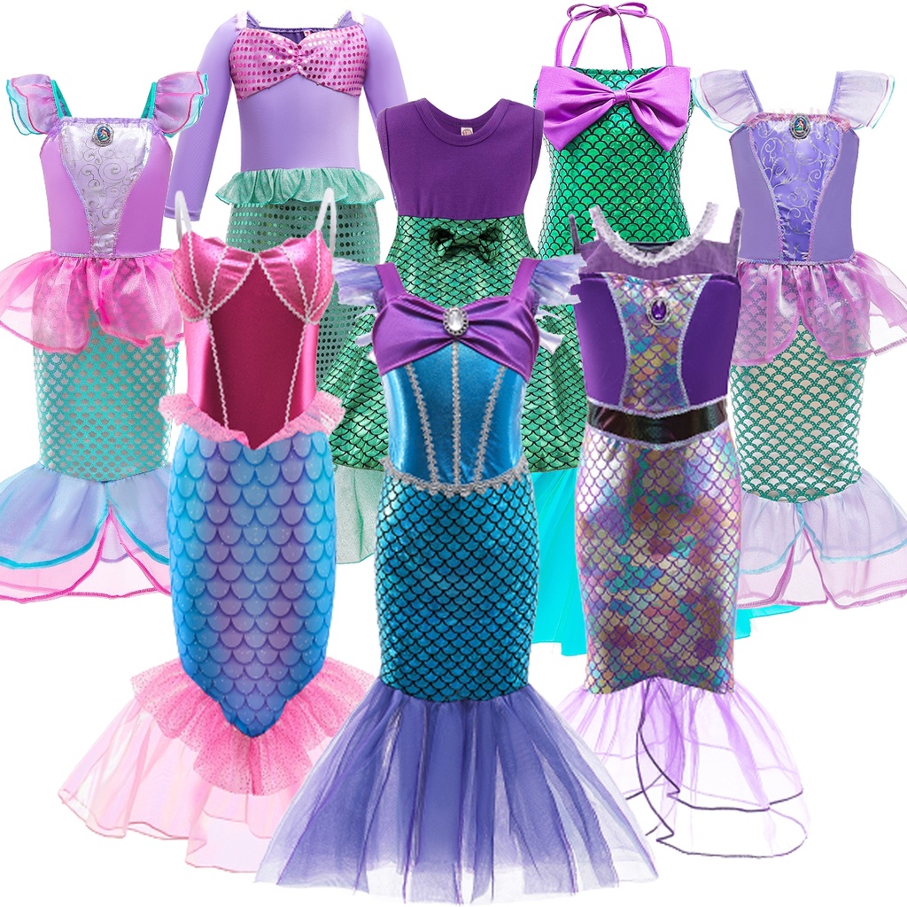 Kids Mermaid Dress Girls Ariel Mermaid Costume Disney Cartoon Birthday ...