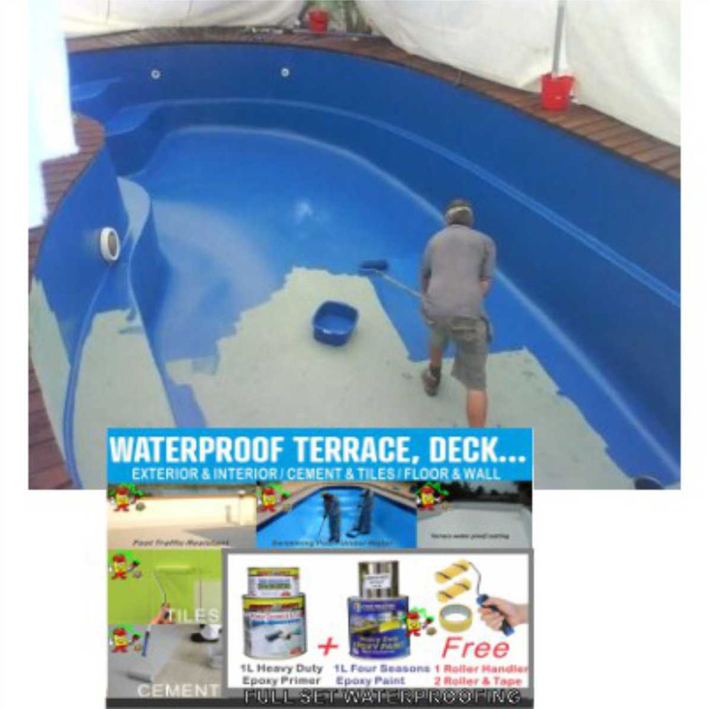 SWIMMING POOL EPOXY PAINT WATERPROOF EPOXY FLOOR COATING ( FULL SET 1L