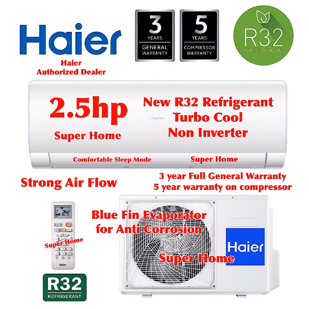 Haier R32 2.5hp Turbo Cool Non Inverter Air Conditioner ...