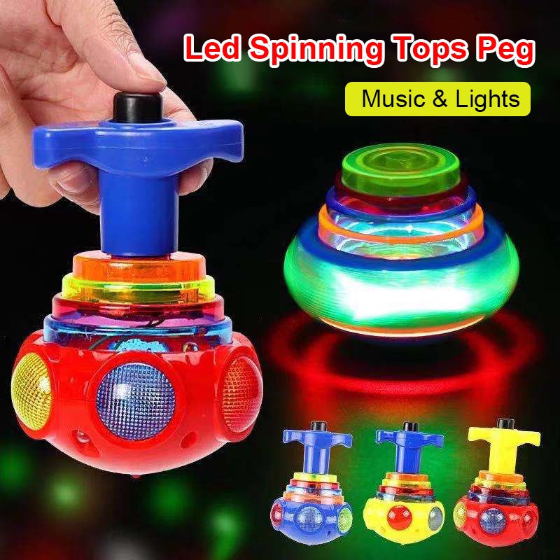 LED Spinning Tops Peg Top Light Up Music Spin Toys Glow in The Dark