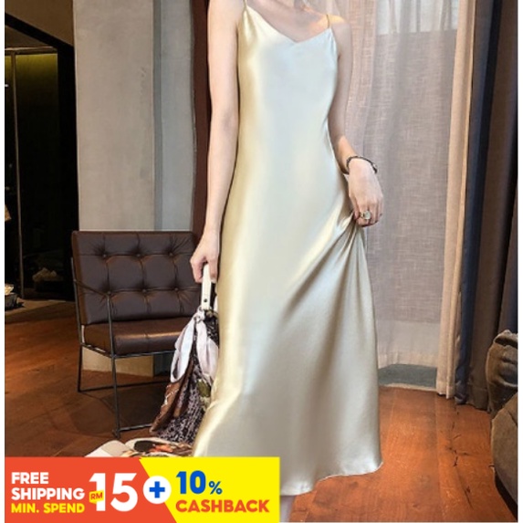 GALAXY GIRL Popular Sexy Woman Satin Dress Women's New Temperament Long Dress Silk Dress A-Line Dress Satin Dress