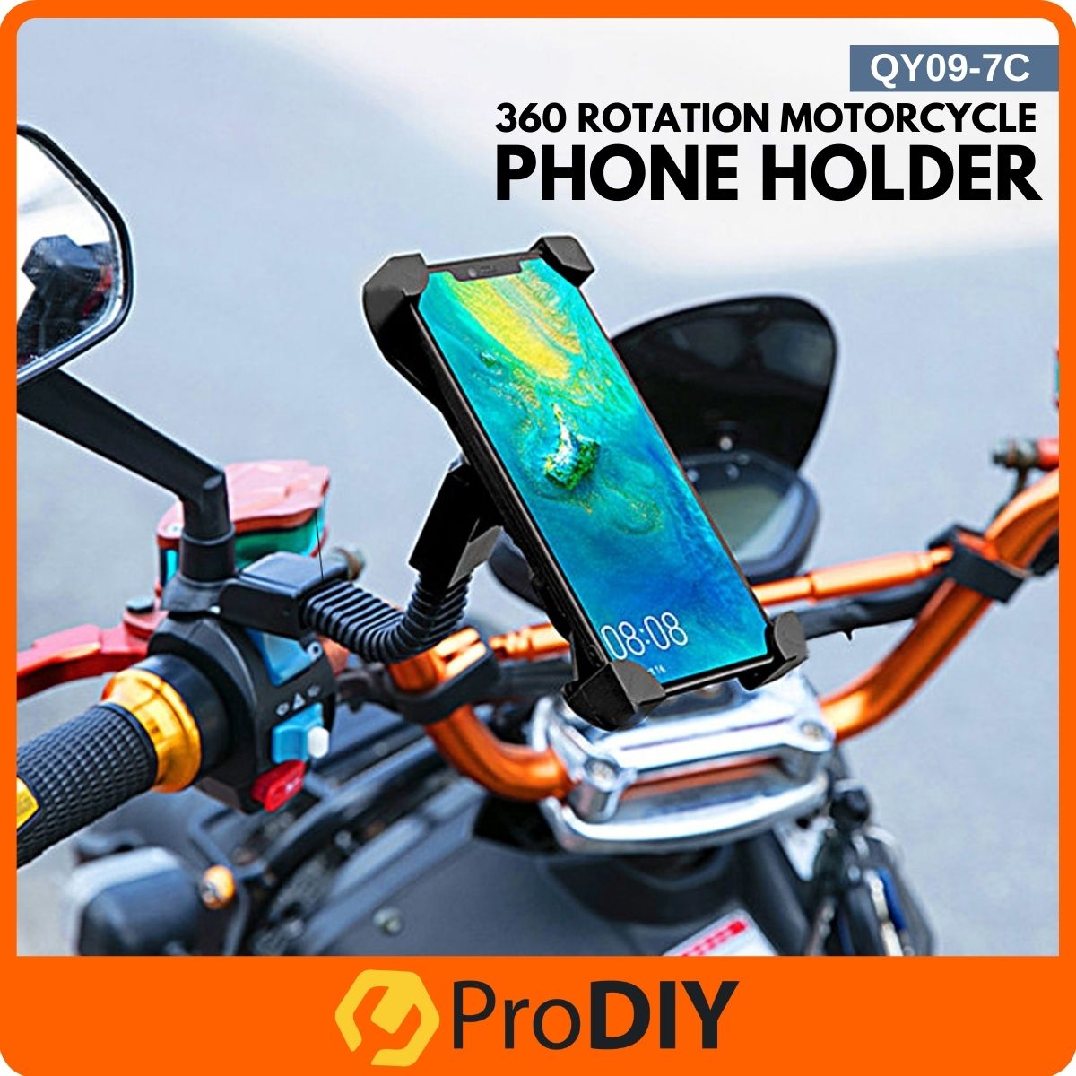 QY09-7C Phone Holder Motorcycle Rear view Mirror Mount 360 Rotating Mobile Phone Holder Soft Surface Phone Protector