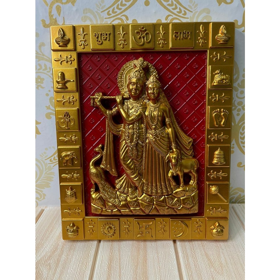 Spiritual Photo Frame Radha Krishna with holy icons frame design (10 x