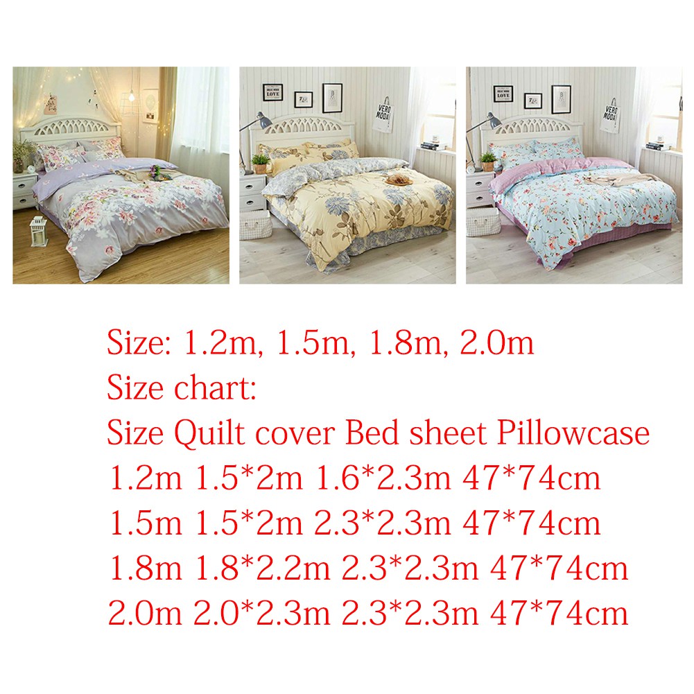 3 4 In 1 Single Queen King Super King Bed Sheet Bedding Set Floral