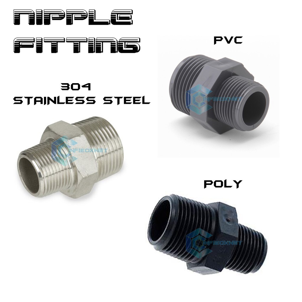 Pipe Fitting Hex Nipple 304 Stainless Steel Pvc Poly Reducer Nipple Reducing Nipple 1 2 3 4 15mm 20mm Shopee Malaysia