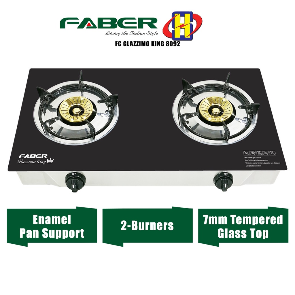 Faber Cooker Hob (71cm/2.25kw) 7mm Tempered Glass Cooker 2Burner Gas