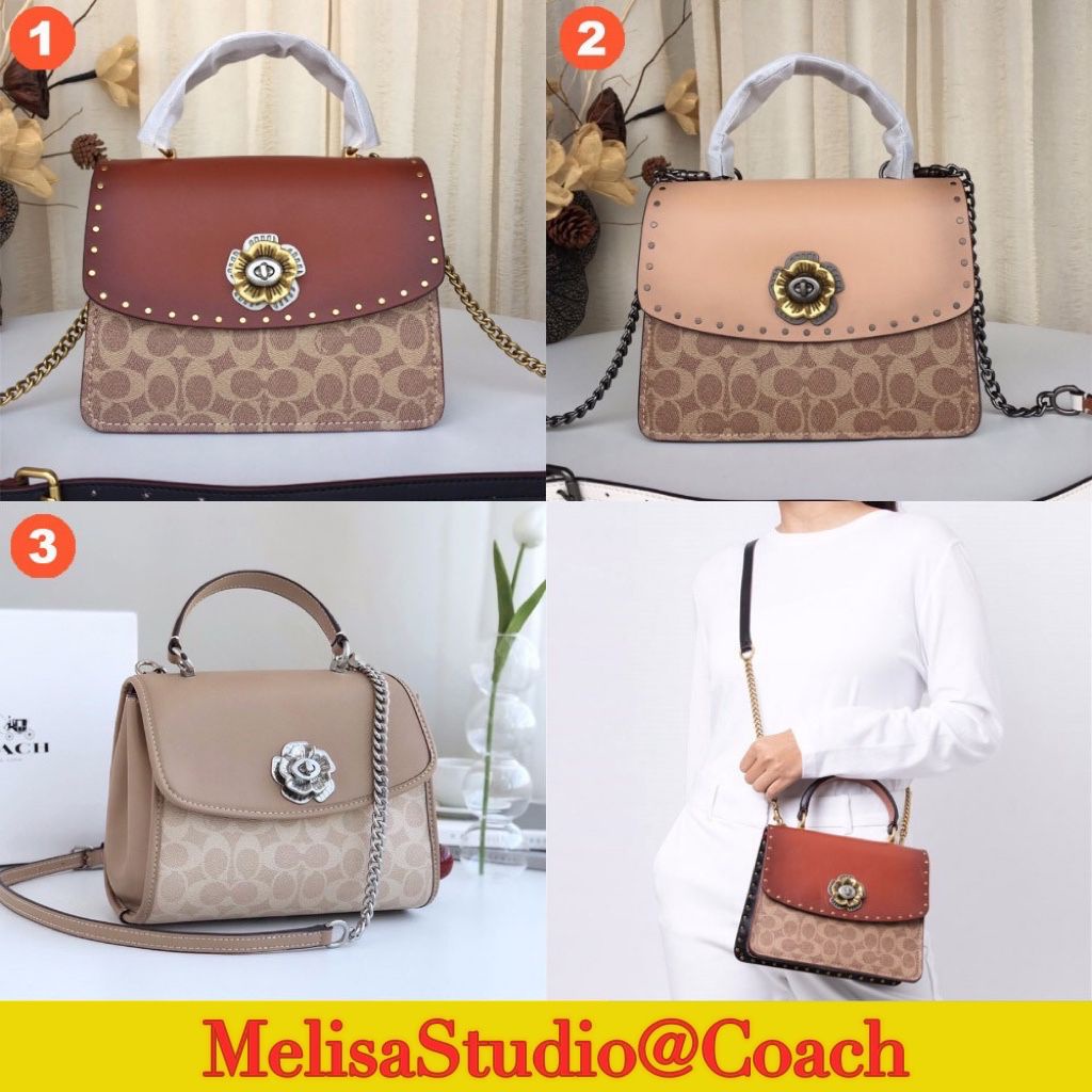 Coach 53349 89121 89120 Parker Top Handle Signature Canvas Rivet Women