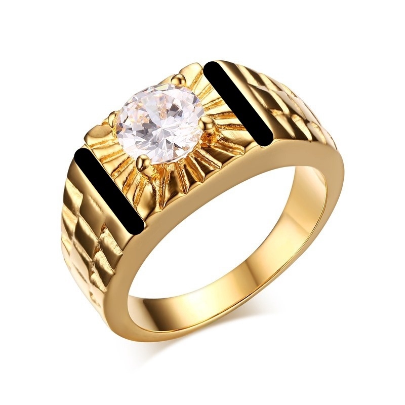 New Fashion Jewelry 18k Gold Rings For Men Black Onyx Diamond Engagement Wedding Mens Ring Shopee Malaysia
