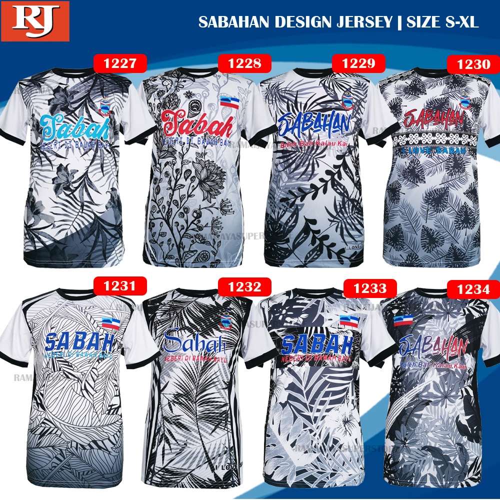 Ready Stock Unisex Baju Putih White Batik Jersey Sabah Sabahan Design Tshirt (1227-1235) | Size S-XL