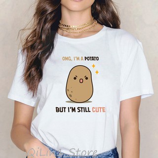 Cute potato printed funny t shirts women harajuku kawaii cartoon print tee  shirt femme graphic tumblr clothes white top | Shopee Malaysia