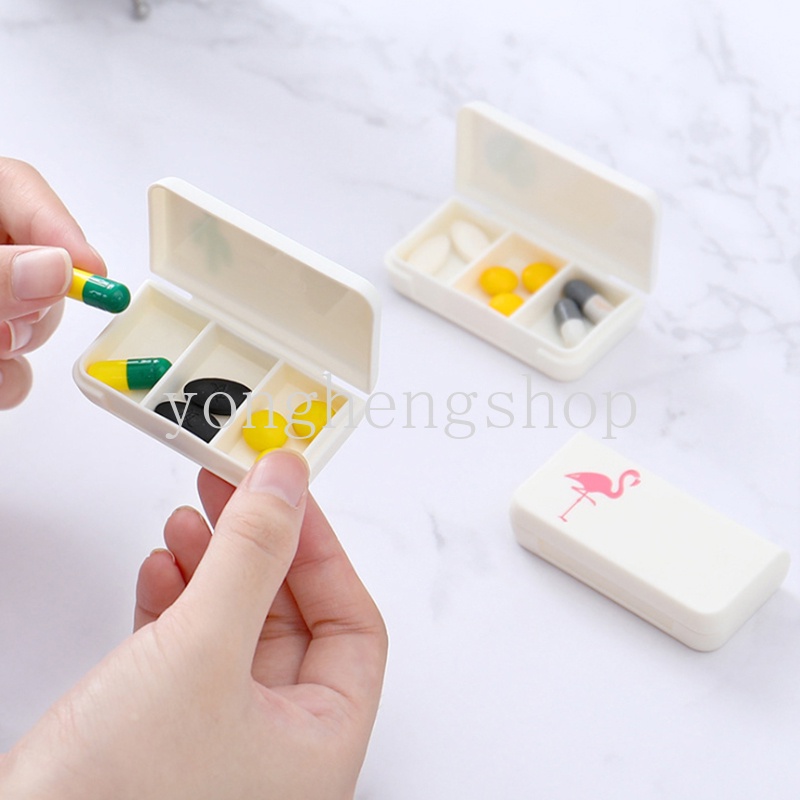 3 Grids Mini Pill Box Cute Flamingo Cactus Pill Case Travel Portable Medicine Organizer Boxes Tablet Dispenser Drug Container